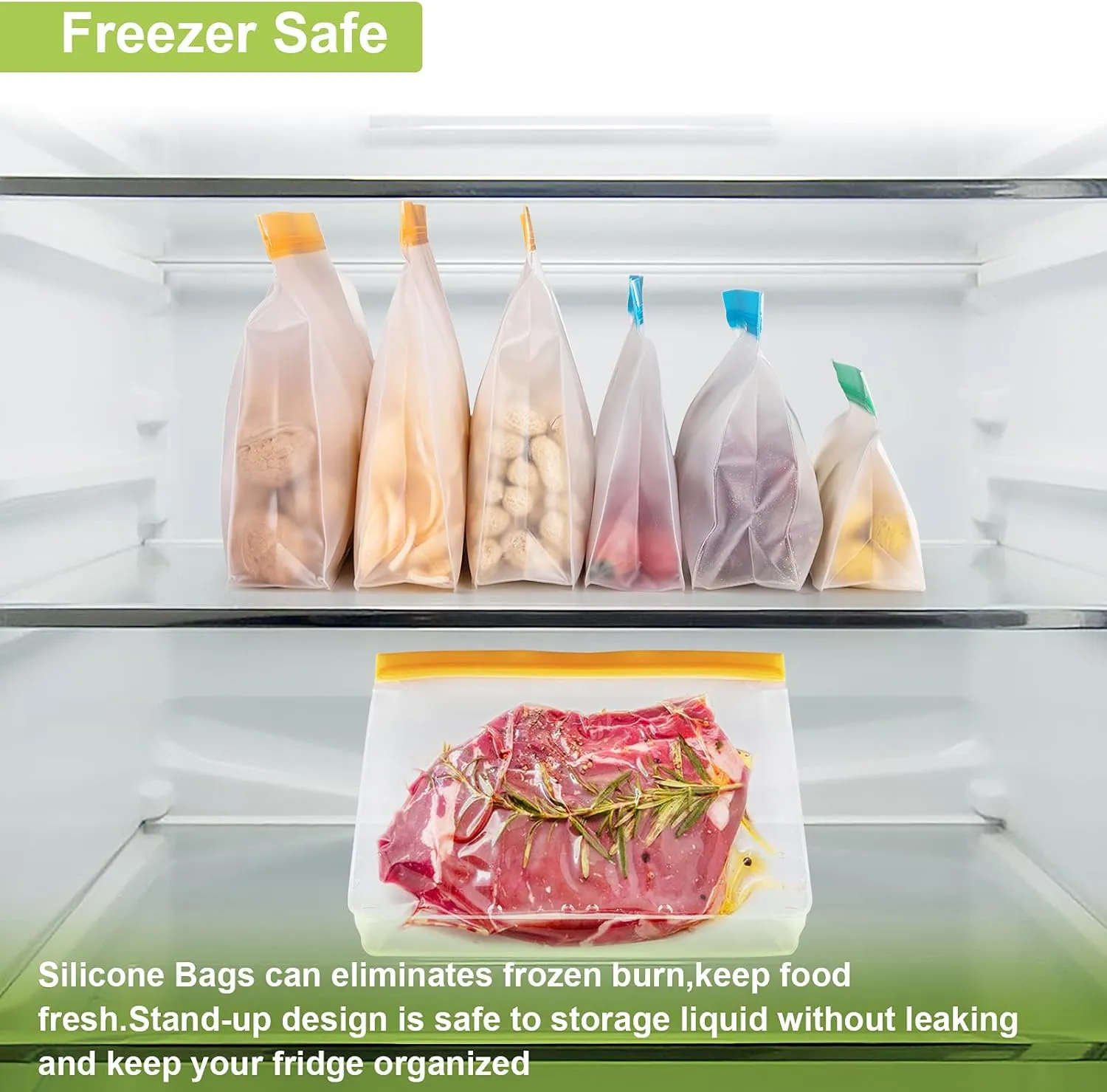 IDEATECH Freezer Bags, Food Storage Containers Dishwasher Safe, Leakproof BPA Free Food Bags Various Size,Gallon, Sandwich, Snack Bags, Reusable Bags for Meals,Lunch,Home Organization Travel(24Pack)
