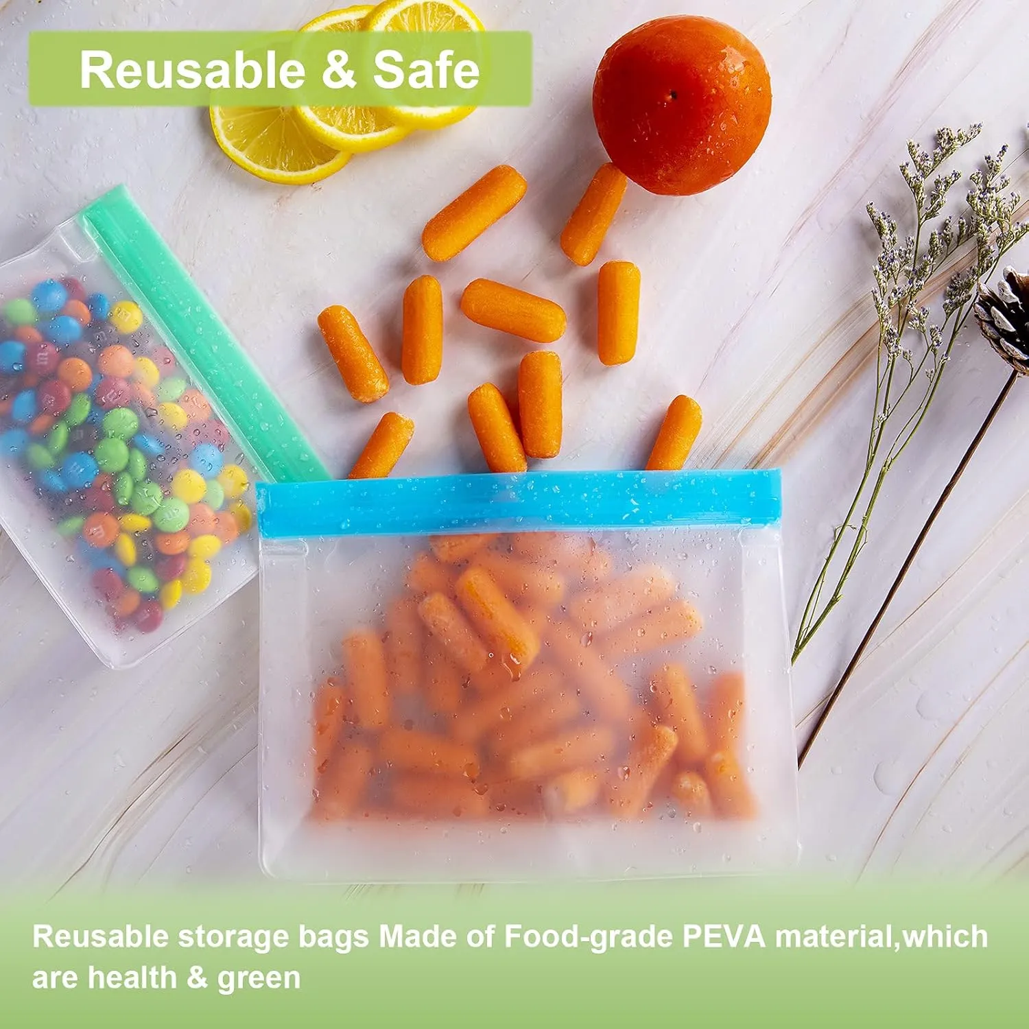IDEATECH Freezer Bags, Food Storage Containers Dishwasher Safe, Leakproof BPA Free Food Bags Various Size,Gallon, Sandwich, Snack Bags, Reusable Bags for Meals,Lunch,Home Organization Travel(24Pack)
