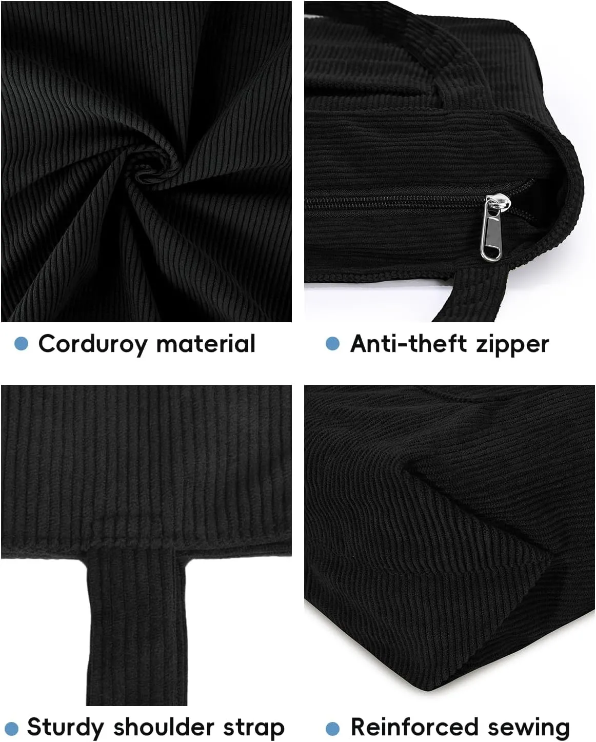 Iioscre Corduroy Tote Bag for Women,Hobo HandBags with Zipper,Large Capacity Casual Shoulder Handbags with Inner Pockets