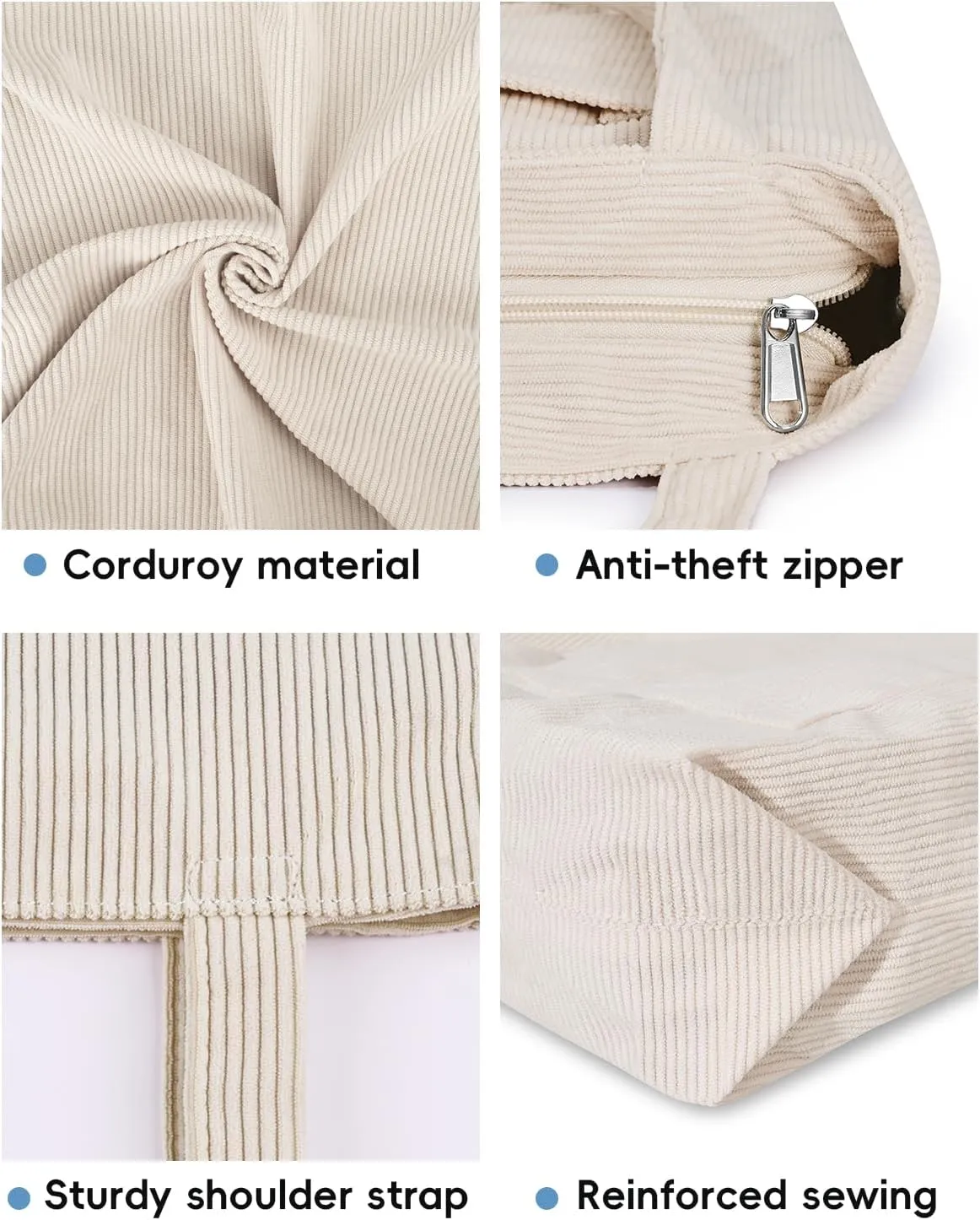 Iioscre Corduroy Tote Bag for Women,Hobo HandBags with Zipper,Large Capacity Casual Shoulder Handbags with Inner Pockets