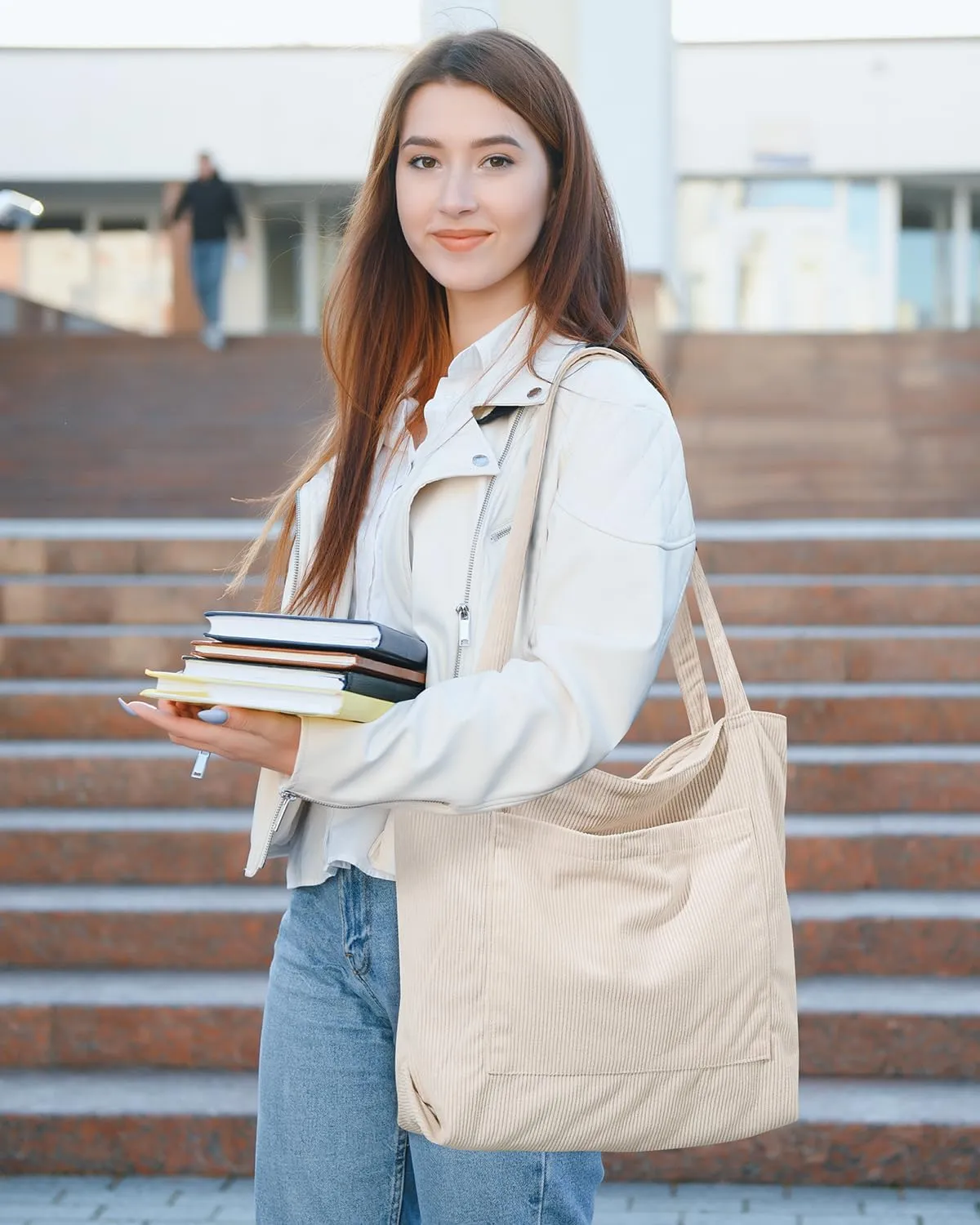 Iioscre Corduroy Tote Bag for Women,Hobo HandBags with Zipper,Large Capacity Casual Shoulder Handbags with Inner Pockets