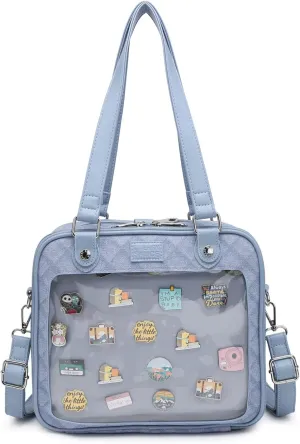 Imitation Denim PU Ita Bag Backpack Crossbody Bag Satchel Messenger Shoulder Bag for Pins Display