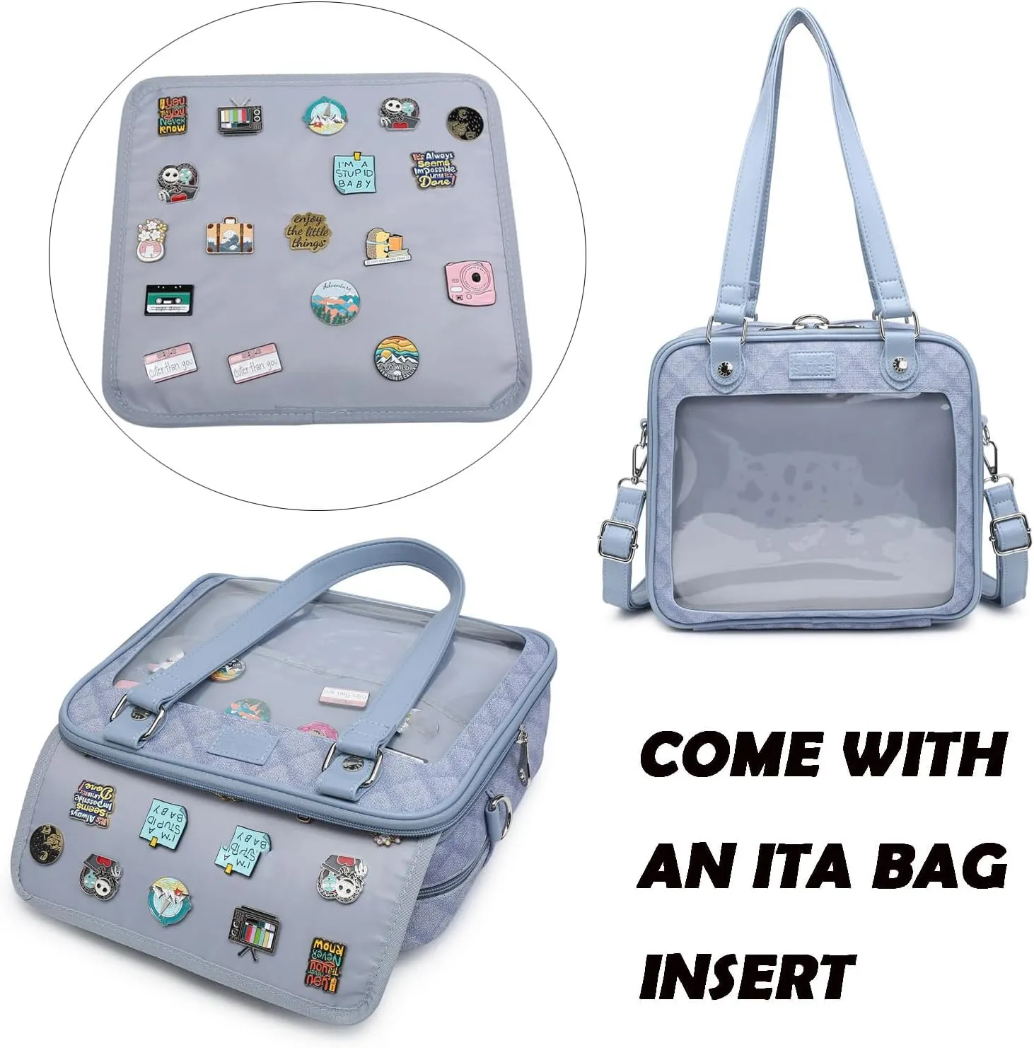 Imitation Denim PU Ita Bag Backpack Crossbody Bag Satchel Messenger Shoulder Bag for Pins Display