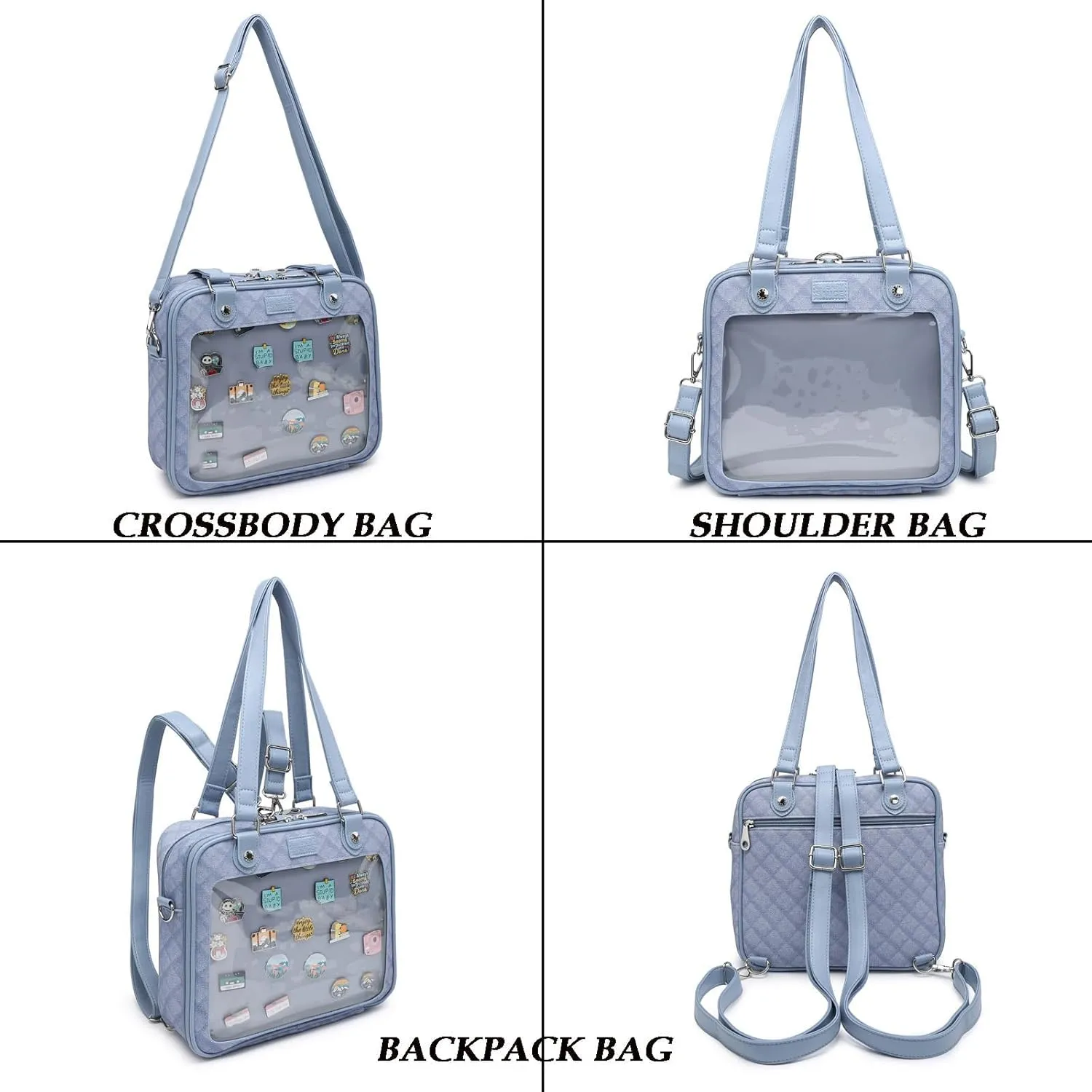 Imitation Denim PU Ita Bag Backpack Crossbody Bag Satchel Messenger Shoulder Bag for Pins Display