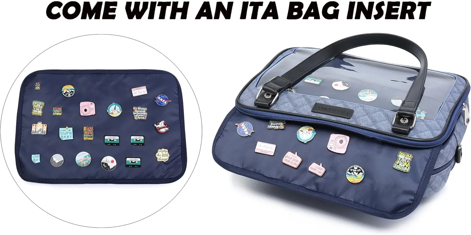 Imitation Denim PU Ita Bag Backpack Crossbody Bag Satchel Messenger Shoulder Bag for Pins Display
