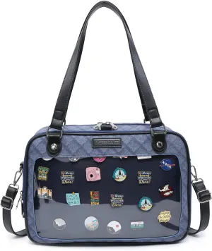 Imitation Denim PU Ita Bag Backpack Crossbody Bag Satchel Messenger Shoulder Bag for Pins Display
