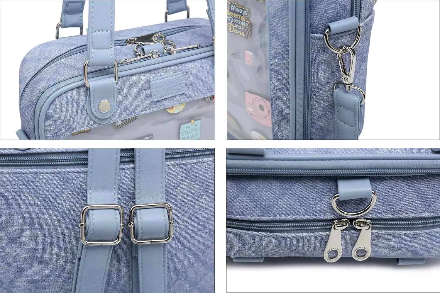 Imitation Denim PU Ita Bag Backpack Crossbody Bag Satchel Messenger Shoulder Bag for Pins Display