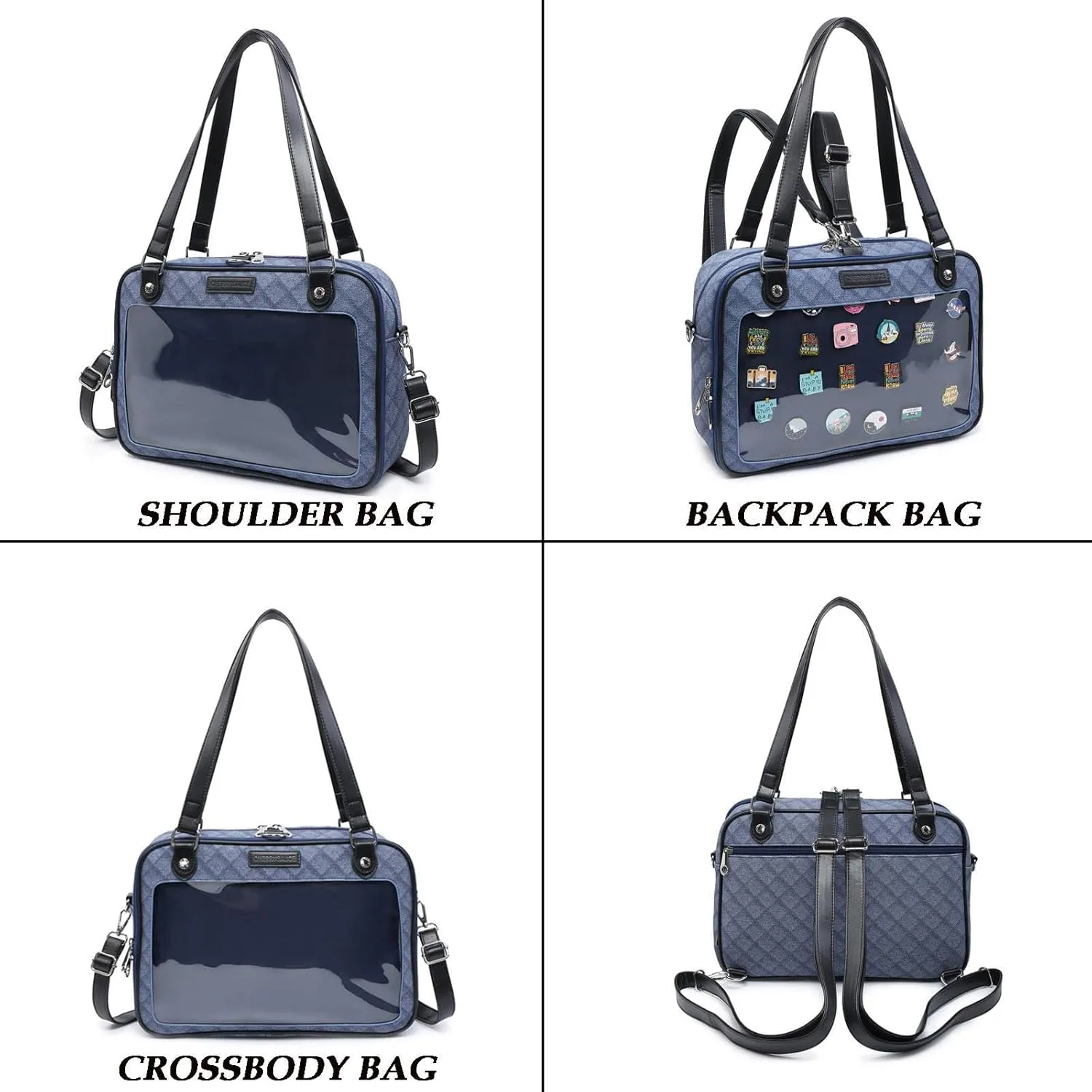 Imitation Denim PU Ita Bag Backpack Crossbody Bag Satchel Messenger Shoulder Bag for Pins Display