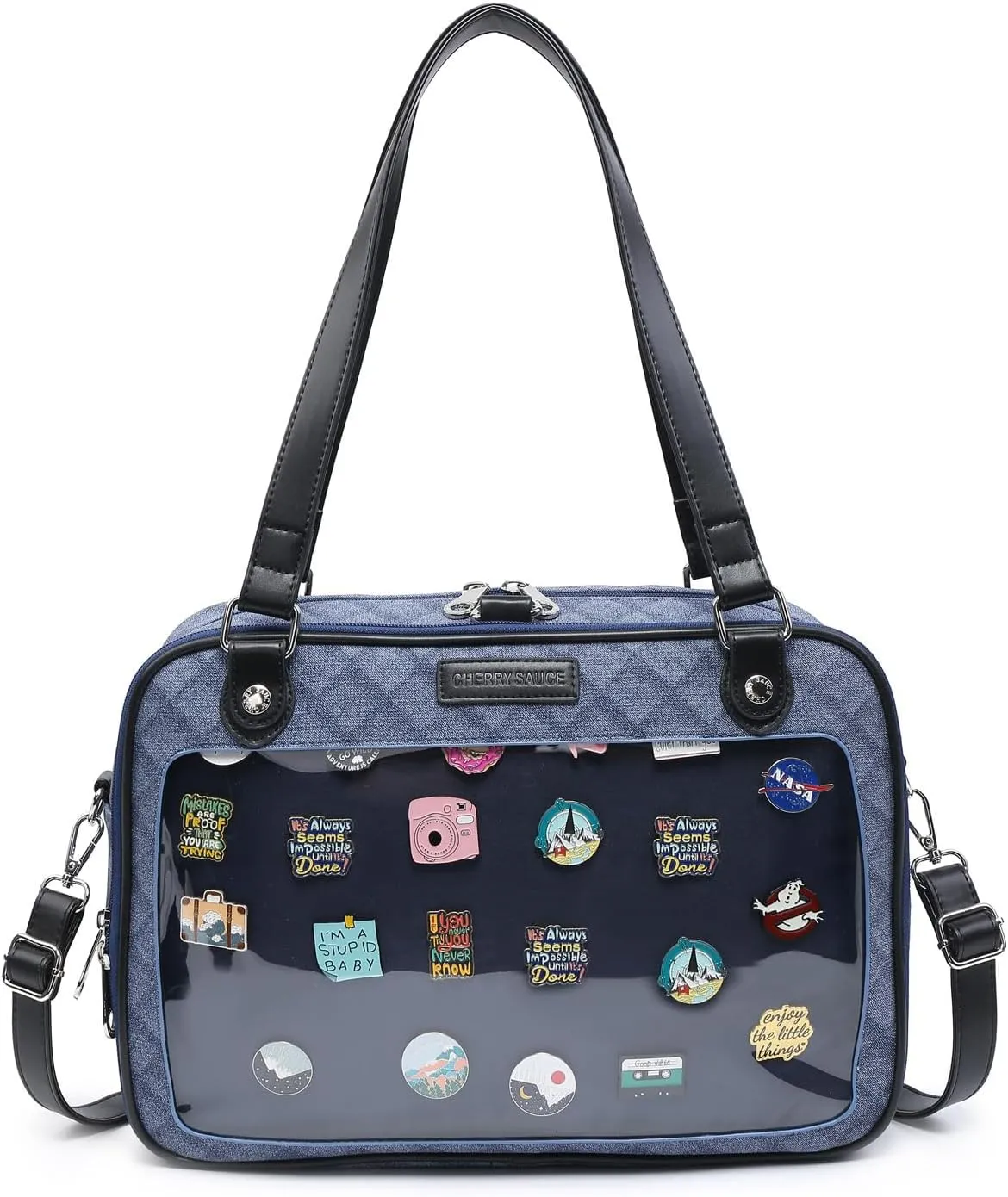 Imitation Denim PU Ita Bag Backpack Crossbody Bag Satchel Messenger Shoulder Bag for Pins Display