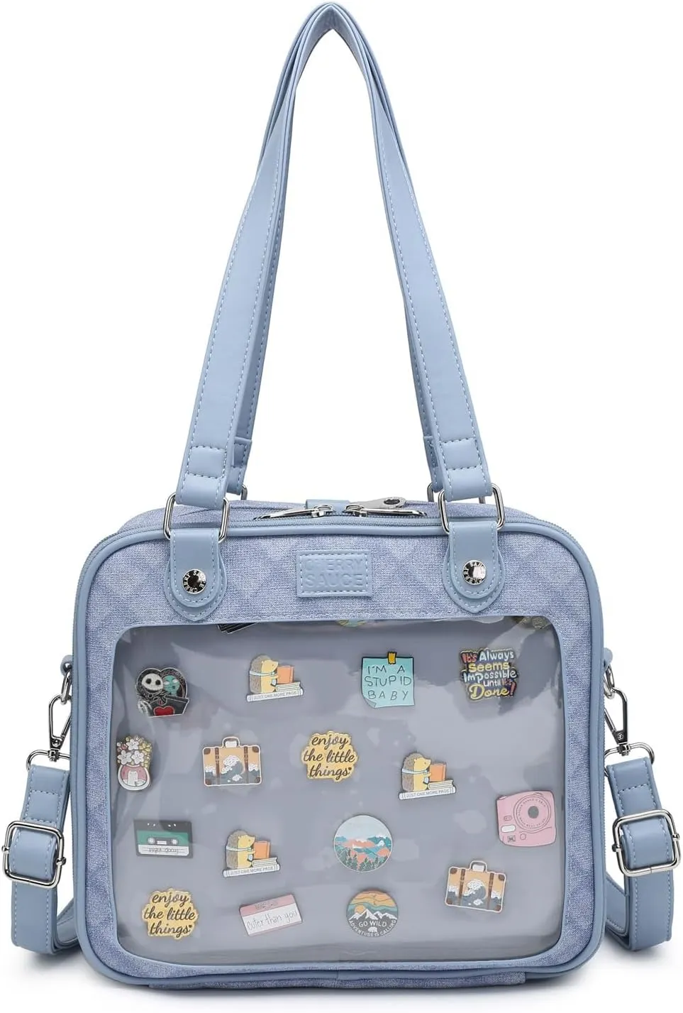 Imitation Denim PU Ita Bag Backpack Crossbody Bag Satchel Messenger Shoulder Bag for Pins Display