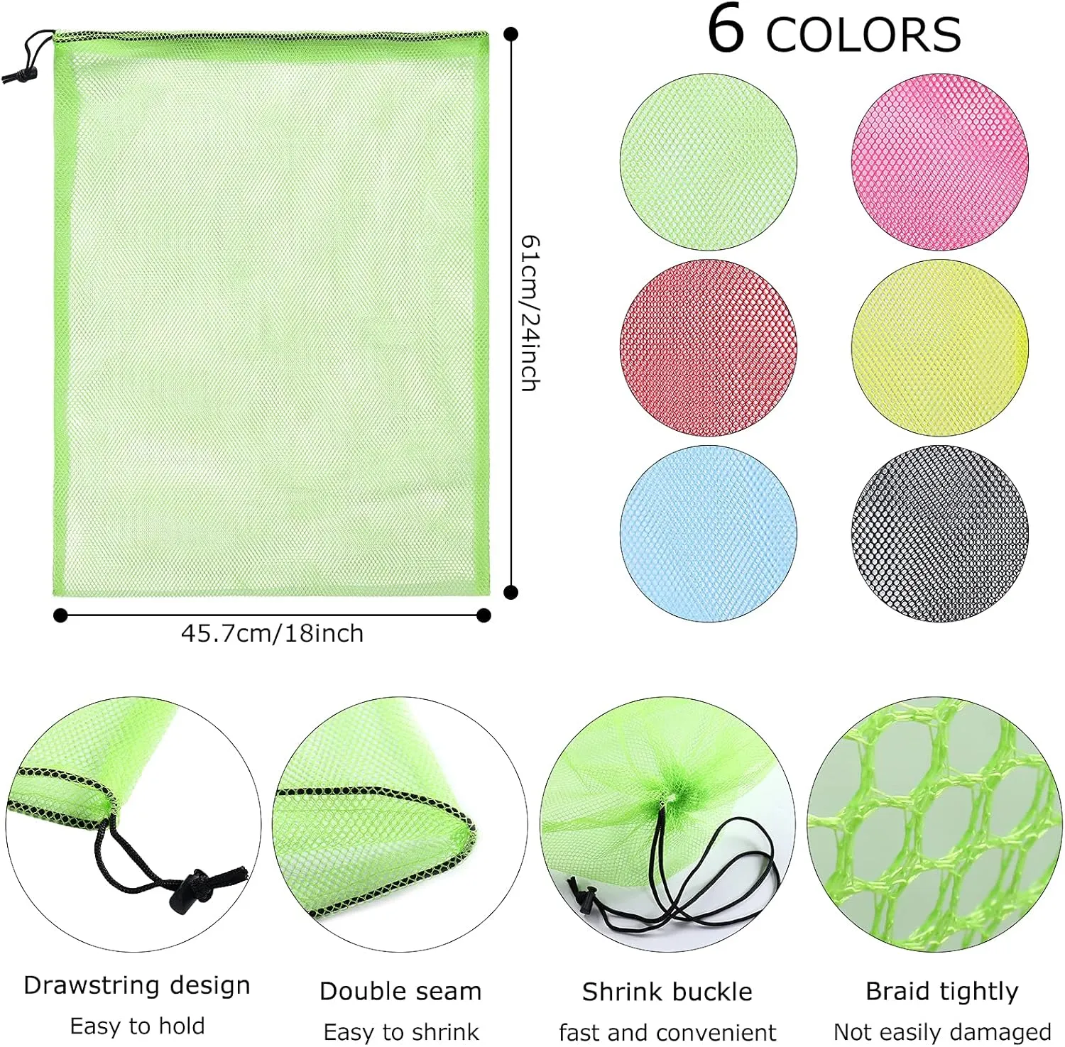 iMucci 18"X24" 6Pcs Mesh Laundry Drawstring Bag Nylon Drawstring Gym Bag with Cord Lock Closure