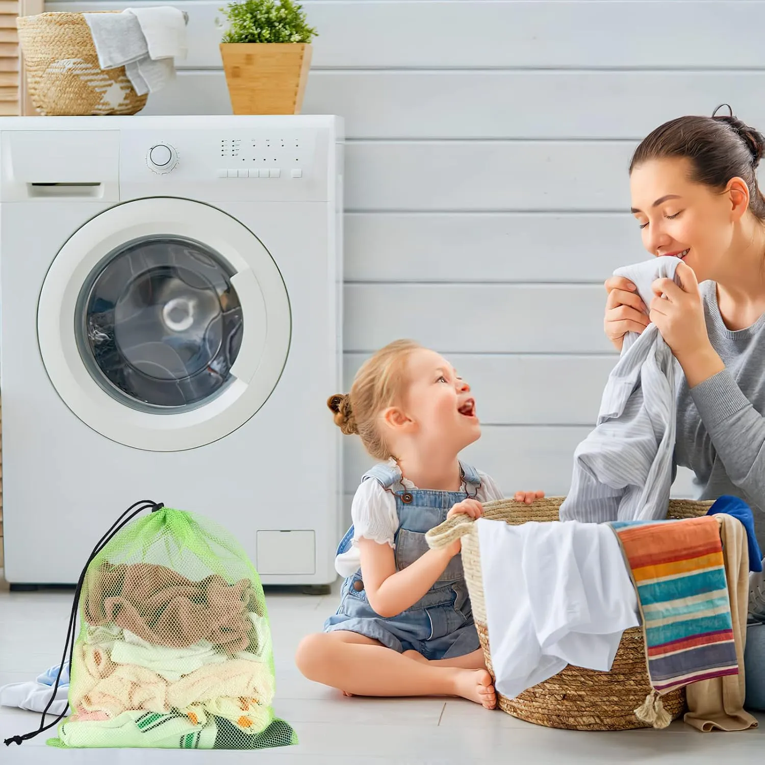 iMucci 18"X24" 6Pcs Mesh Laundry Drawstring Bag Nylon Drawstring Gym Bag with Cord Lock Closure