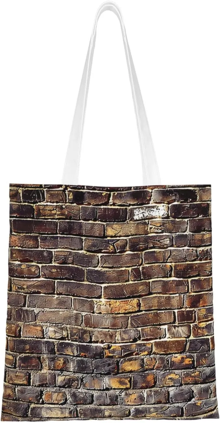 Industrial Brick Wall Background Reusable Foldable Shopping Bag Shoulder Bag for Shopper School Work Travel Black One Size, black, Einheitsgröße