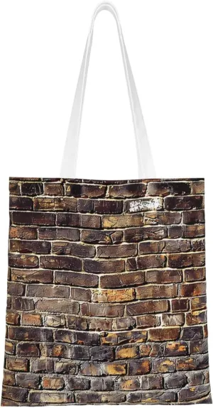 Industrial Brick Wall Background Reusable Foldable Shopping Bag Shoulder Bag for Shopper School Work Travel Black One Size, black, Einheitsgröße