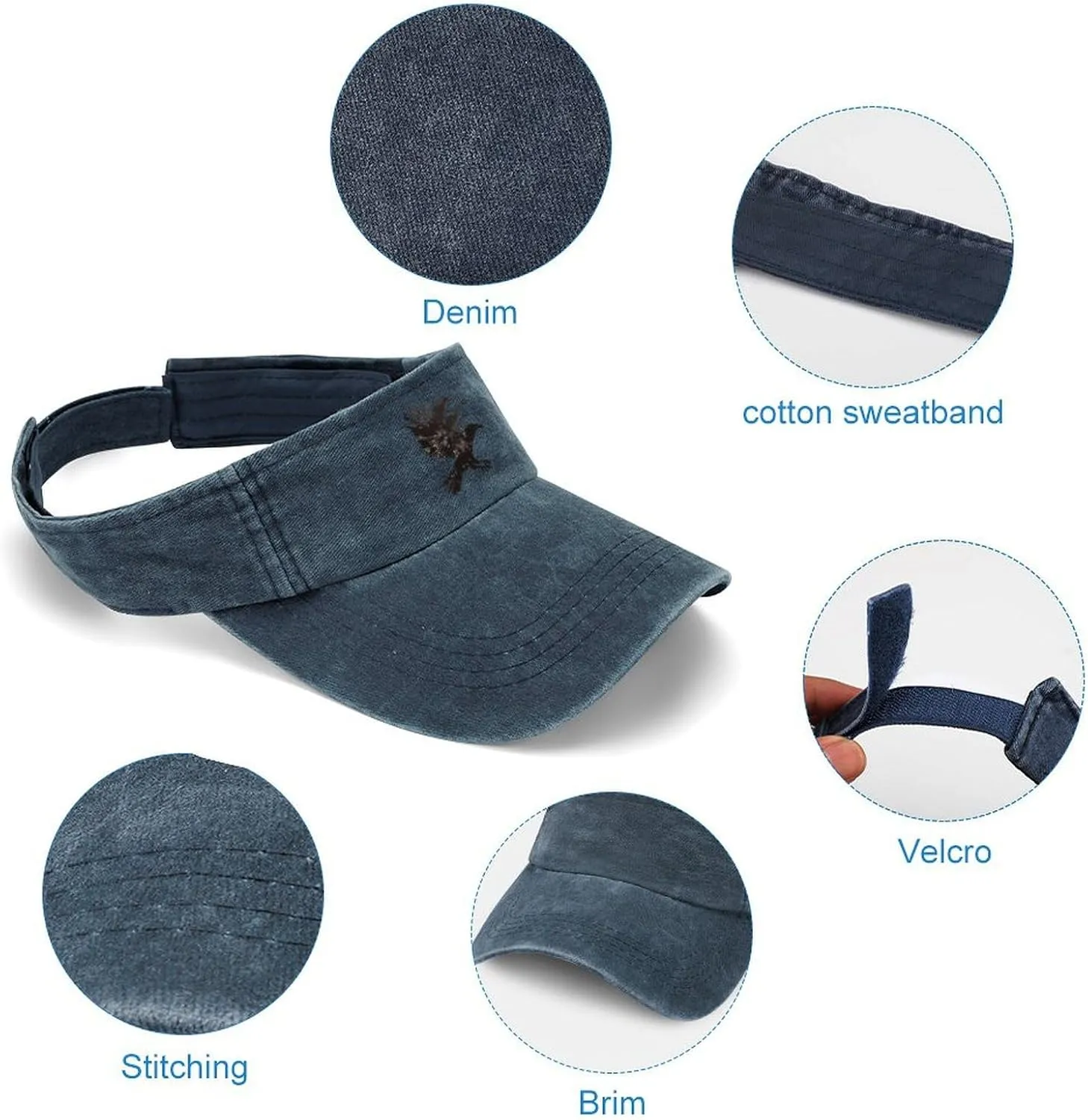 Ink Raven Unisex Sport Sun Visor Hats Adjustable Empty Top Baseball Cap Travel Cotton Denim Hat
