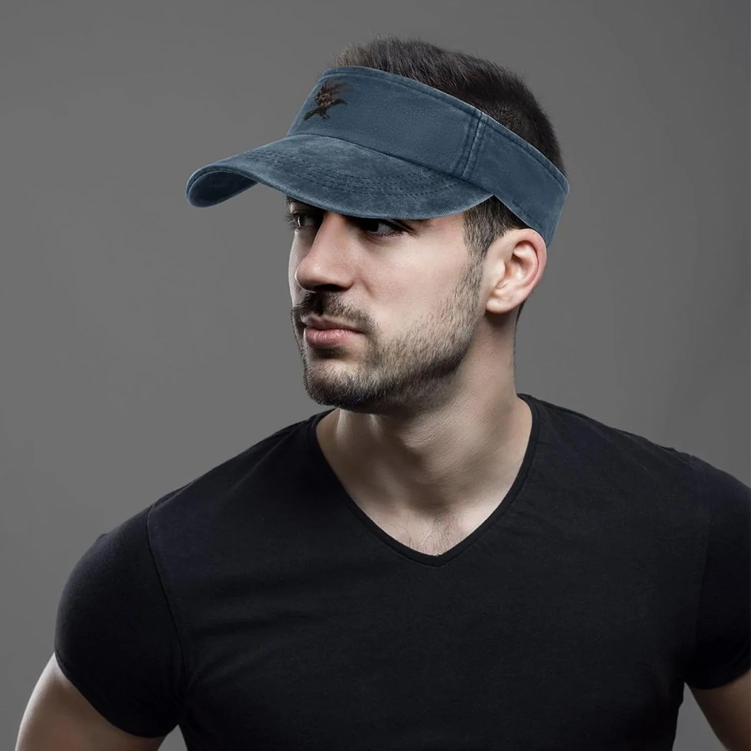 Ink Raven Unisex Sport Sun Visor Hats Adjustable Empty Top Baseball Cap Travel Cotton Denim Hat