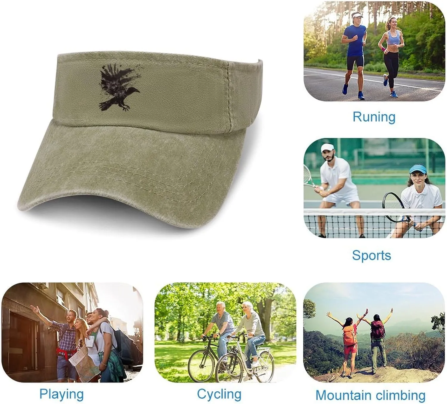 Ink Raven Unisex Sport Sun Visor Hats Adjustable Empty Top Baseball Cap Travel Cotton Denim Hat