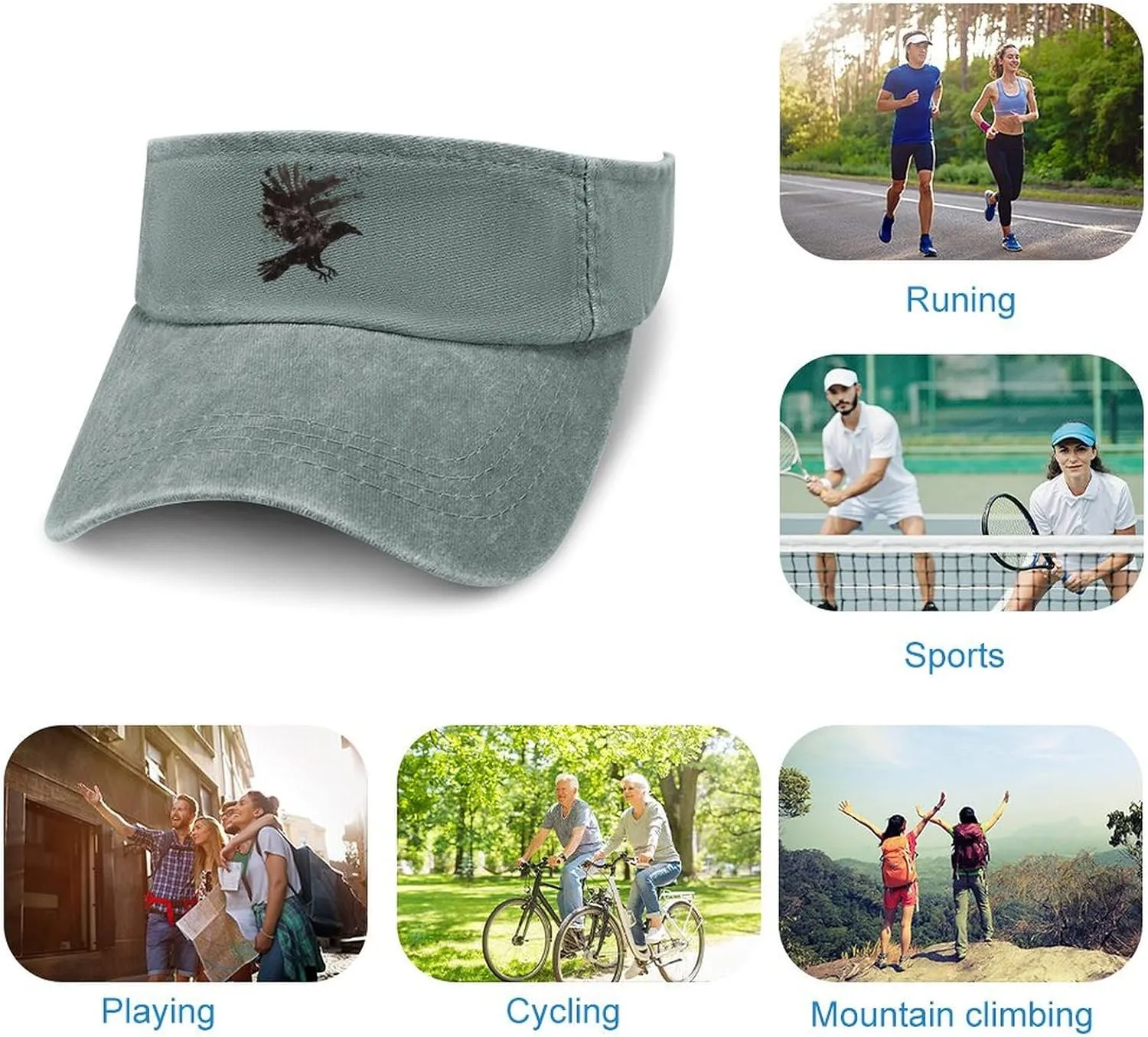 Ink Raven Unisex Sport Sun Visor Hats Adjustable Empty Top Baseball Cap Travel Cotton Denim Hat