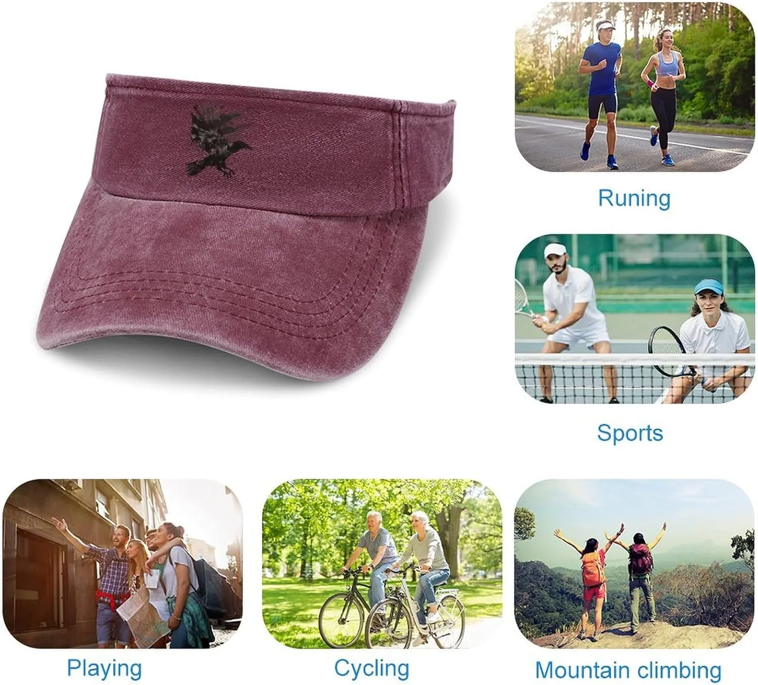Ink Raven Unisex Sport Sun Visor Hats Adjustable Empty Top Baseball Cap Travel Cotton Denim Hat