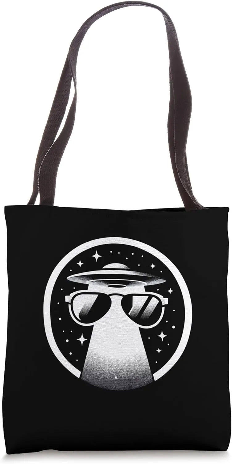 Interstellar Visionary - Minimalist UFO Sunes Art Tote Bag