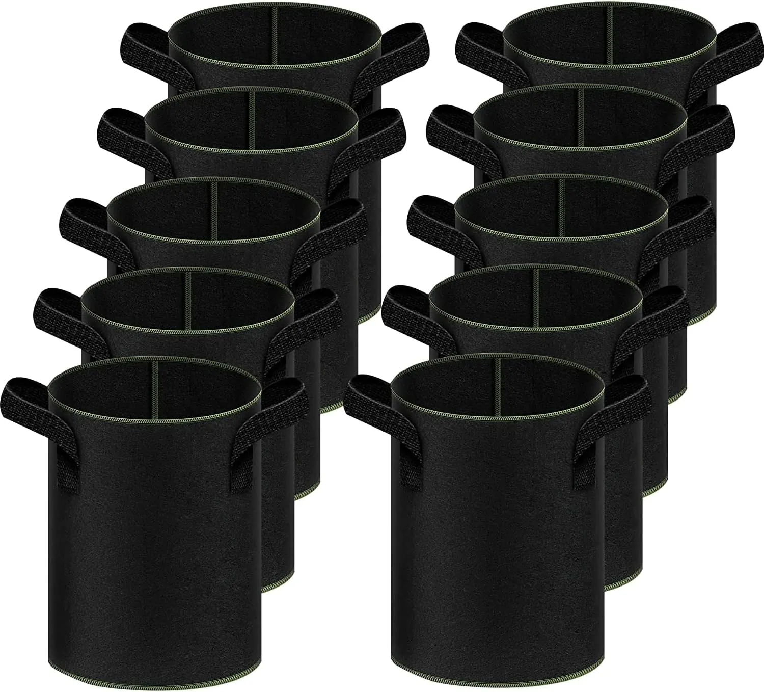 iPower 3-Gallon 10-Pack Grow Bag Thickened Nonwoven Fabric Pots Heavy Duty Aeration Container with Strap Handles for Garden and Planting Vegetable Flowers, Black with Green Stitch Sewing