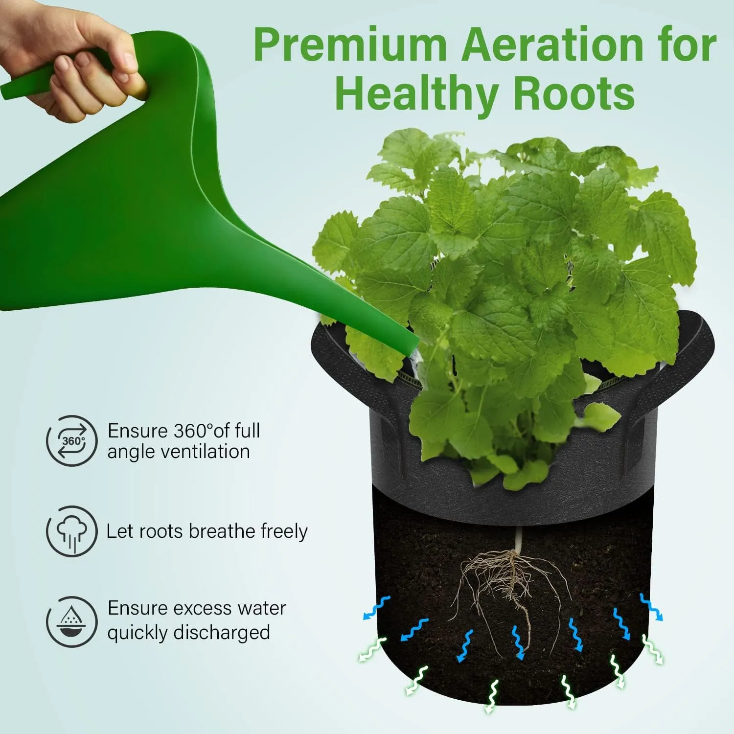 iPower 3-Gallon 10-Pack Grow Bag Thickened Nonwoven Fabric Pots Heavy Duty Aeration Container with Strap Handles for Garden and Planting Vegetable Flowers, Black with Green Stitch Sewing