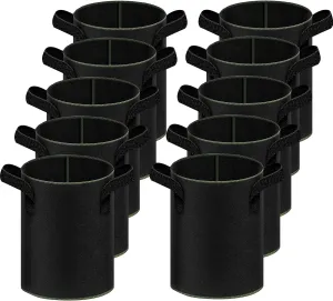 iPower 3-Gallon 10-Pack Grow Bag Thickened Nonwoven Fabric Pots Heavy Duty Aeration Container with Strap Handles for Garden and Planting Vegetable Flowers, Black with Green Stitch Sewing