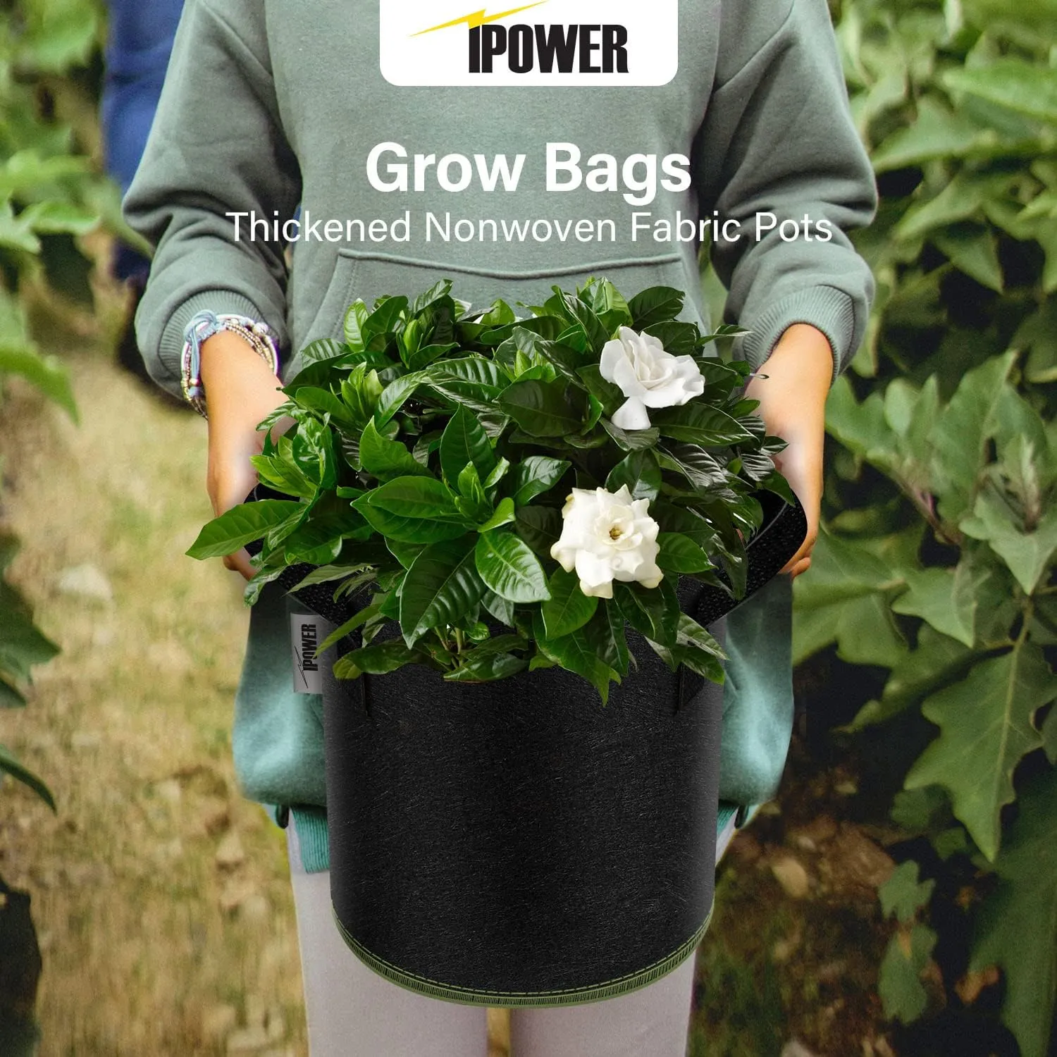 iPower 3-Gallon 10-Pack Grow Bag Thickened Nonwoven Fabric Pots Heavy Duty Aeration Container with Strap Handles for Garden and Planting Vegetable Flowers, Black with Green Stitch Sewing