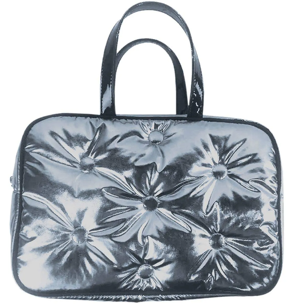 iscream Chrome Double Handle Puffy Tufted Metallic 12.25" x 8.25" Zippered Cosmetic Bag