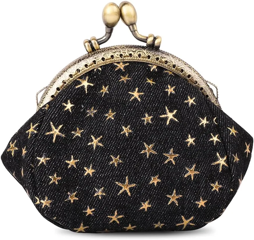 iSuperb Coin Purse Coin Bag Star Pouch Kiss-Lock Change Purse Small Wallets Coin Pouch for Women (Black)