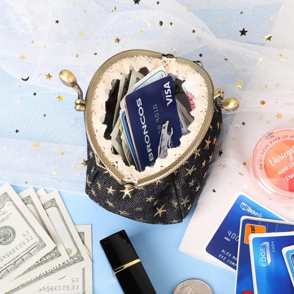 iSuperb Coin Purse Coin Bag Star Pouch Kiss-Lock Change Purse Small Wallets Coin Pouch for Women (Black)
