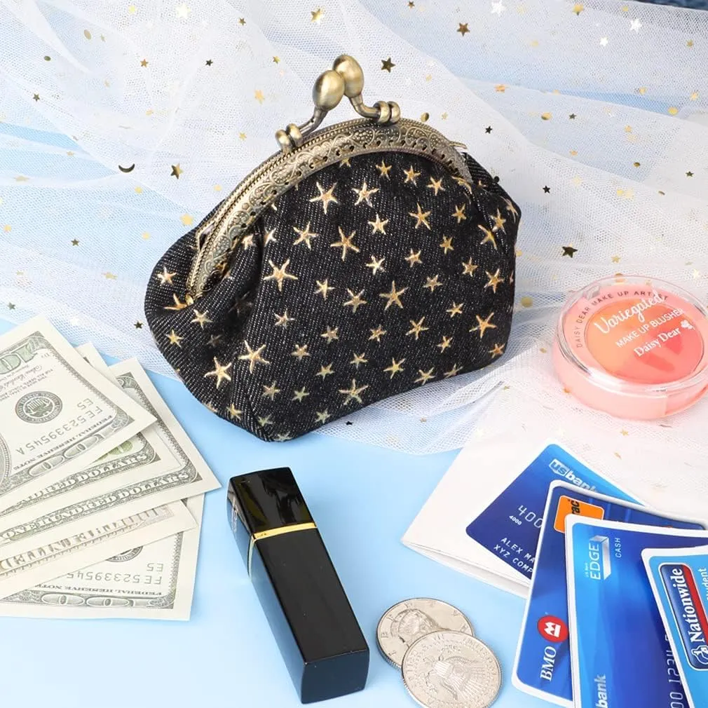 iSuperb Coin Purse Coin Bag Star Pouch Kiss-Lock Change Purse Small Wallets Coin Pouch for Women (Black)