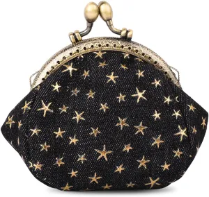 iSuperb Coin Purse Coin Bag Star Pouch Kiss-Lock Change Purse Small Wallets Coin Pouch for Women (Black)
