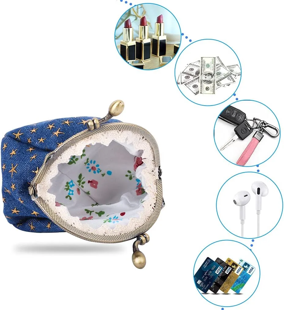 iSuperb Coin Purse Coin Bag Star Pouch Kiss-Lock Change Purse Small Wallets Coin Pouch for Women (Navy blue)