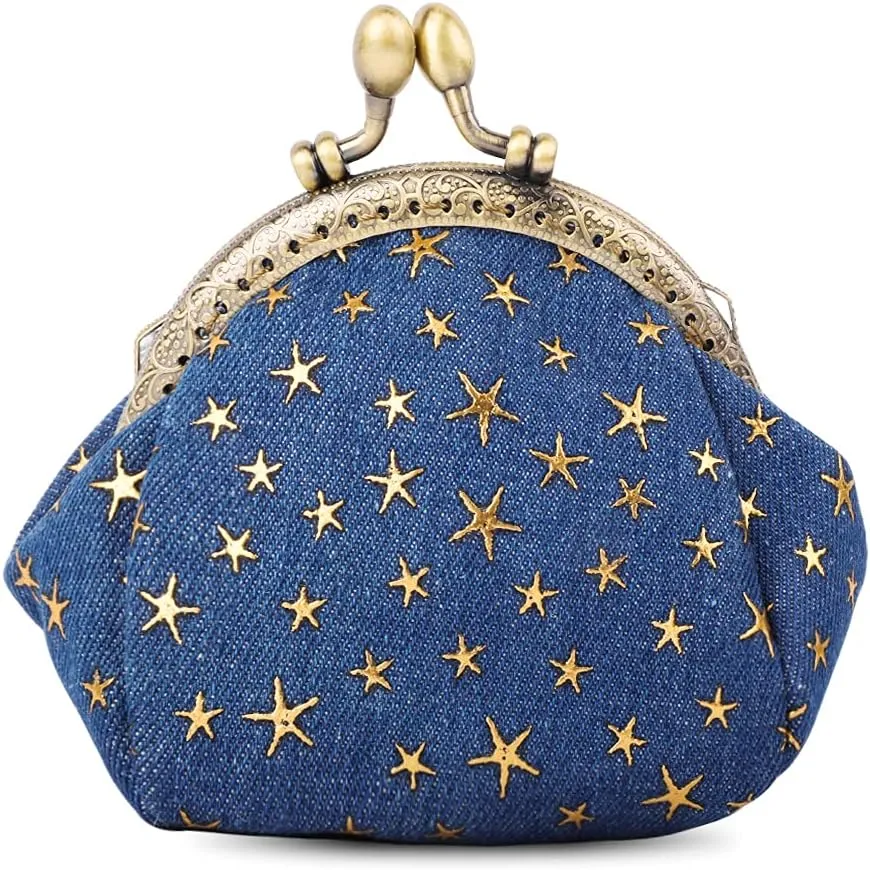 iSuperb Coin Purse Coin Bag Star Pouch Kiss-Lock Change Purse Small Wallets Coin Pouch for Women (Navy blue)