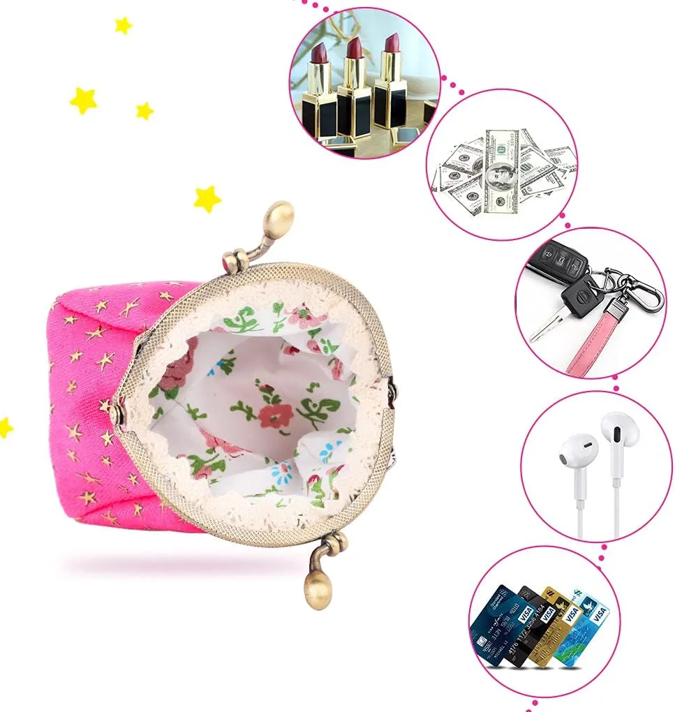 iSuperb Coin Purse Coin Bag Star Pouch Kiss-Lock Change Purse Small Wallets Coin Pouch for Women (Red)