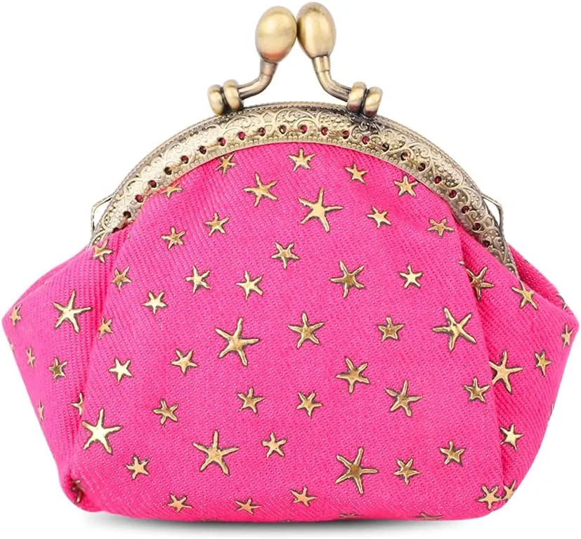 iSuperb Coin Purse Coin Bag Star Pouch Kiss-Lock Change Purse Small Wallets Coin Pouch for Women (Red)