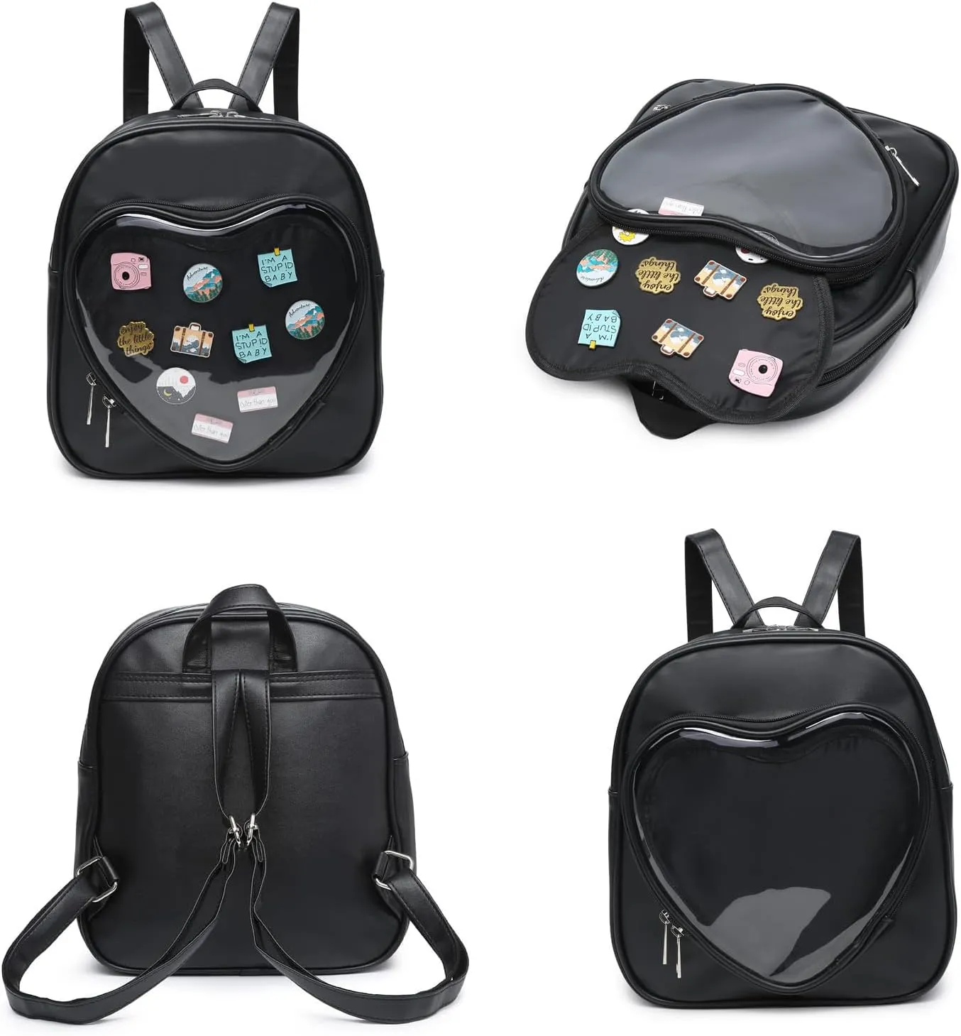Ita Bag Backpack PU Leather Heart Shaped Purse JK Uniform Bags for Anime Pins Display