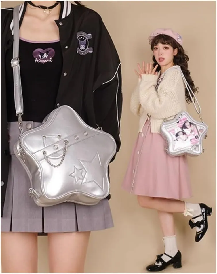 Ita Bag Star Pins Display Backpack with Insert Single Shoulder Bag Crossbody Bag Handbag and Purse for Women (PU laser pink)