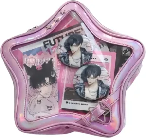 Ita Bag Star Pins Display Backpack with Insert Single Shoulder Bag Crossbody Bag Handbag and Purse for Women (PU laser pink)