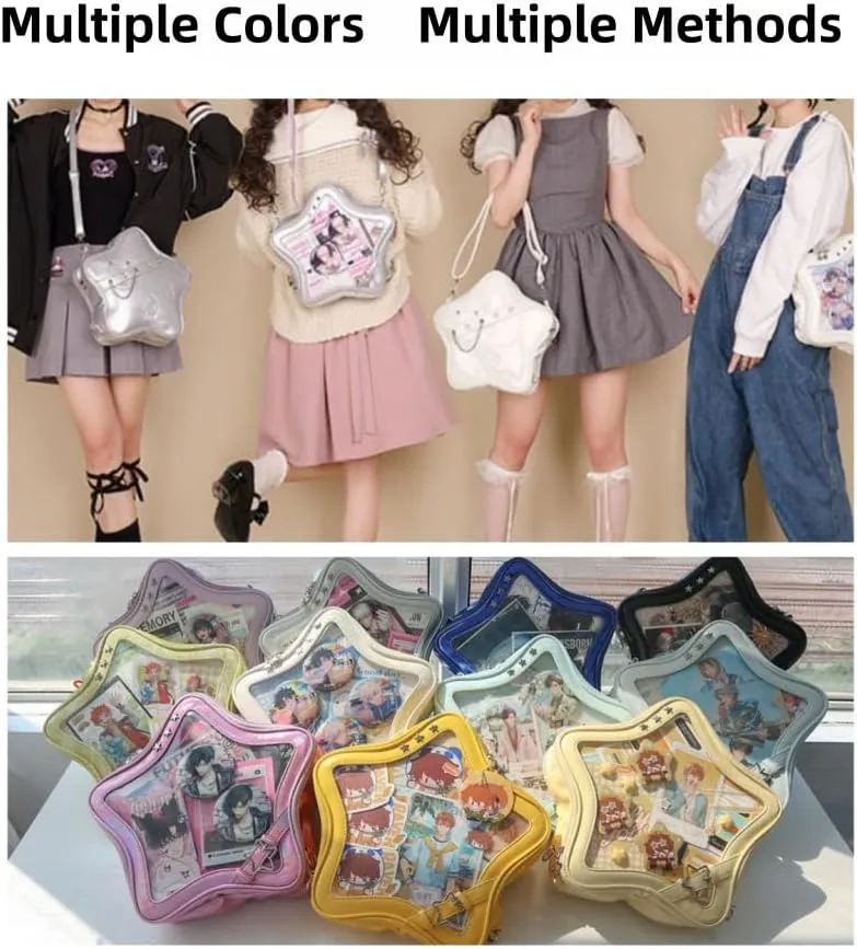 Ita Bag Star Pins Display Backpack with Insert Single Shoulder Bag Crossbody Bag Handbag and Purse for Women (PU laser pink)