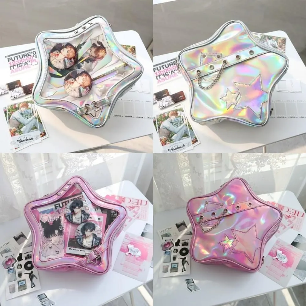 Ita Bag Star Pins Display Backpack with Insert Single Shoulder Bag Crossbody Bag Handbag and Purse for Women (PU laser pink)