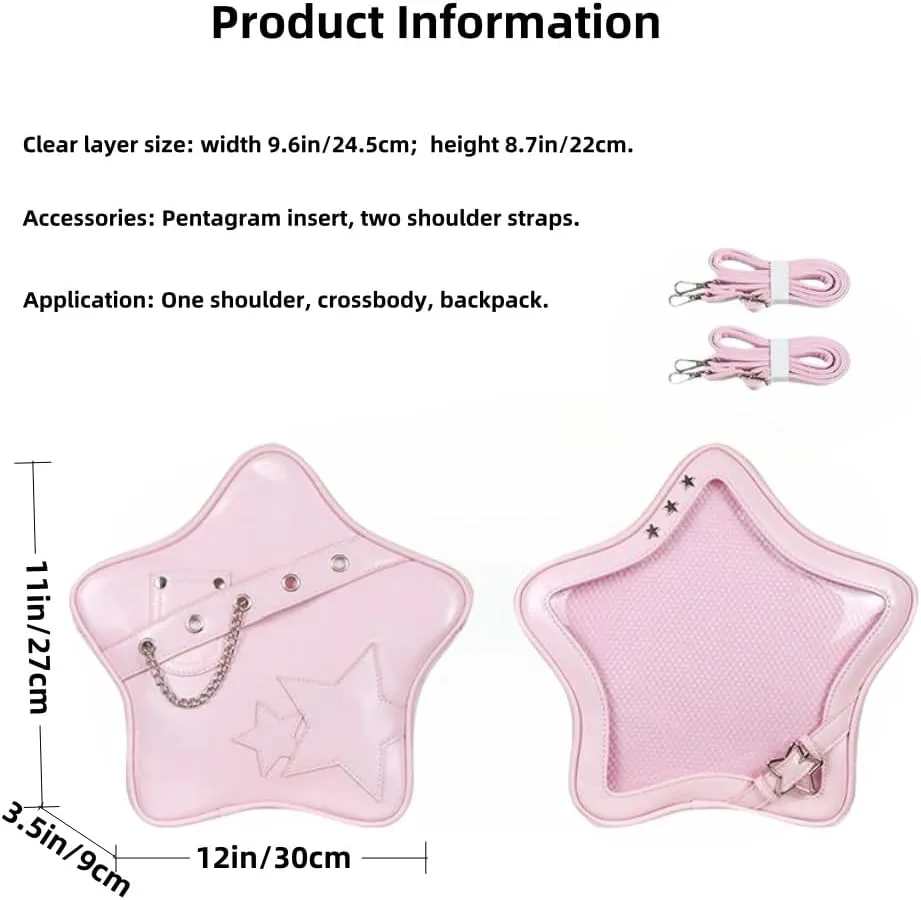 Ita Bag Star Pins Display Backpack with Insert Single Shoulder Bag Crossbody Bag Handbag and Purse for Women (PU pink 2)