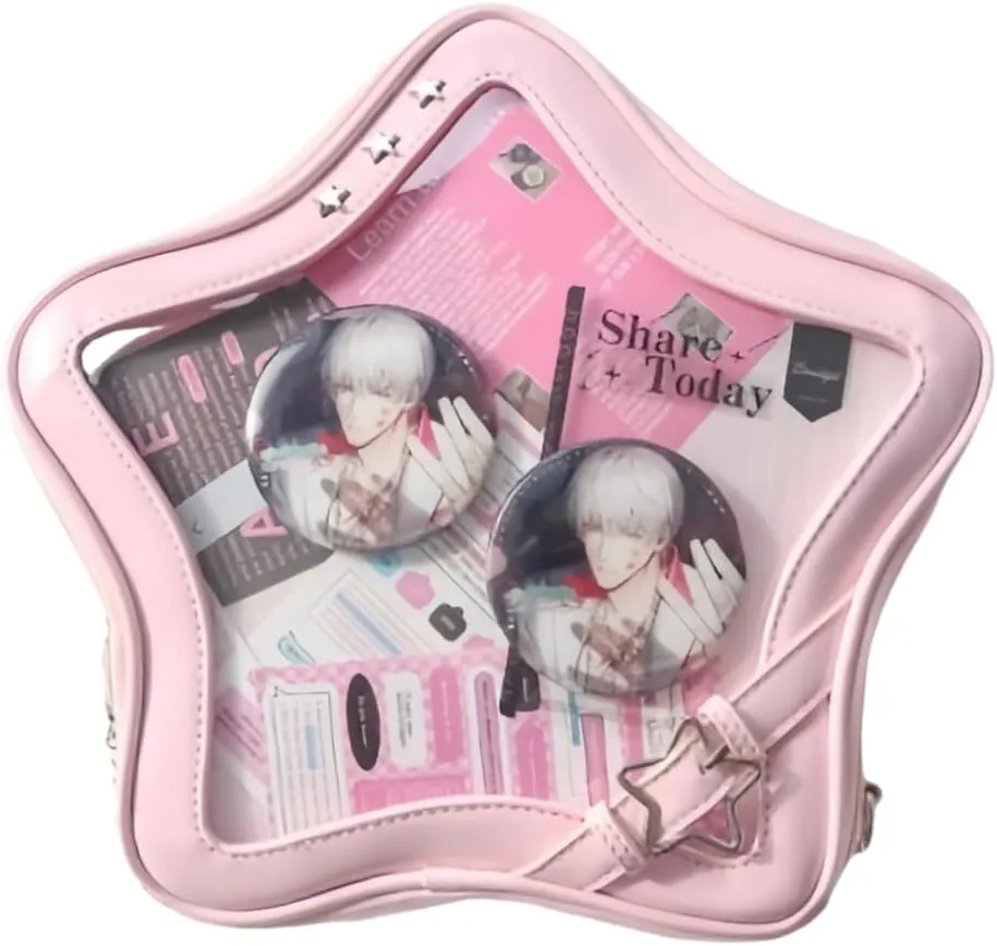 Ita Bag Star Pins Display Backpack with Insert Single Shoulder Bag Crossbody Bag Handbag and Purse for Women (PU pink 2)