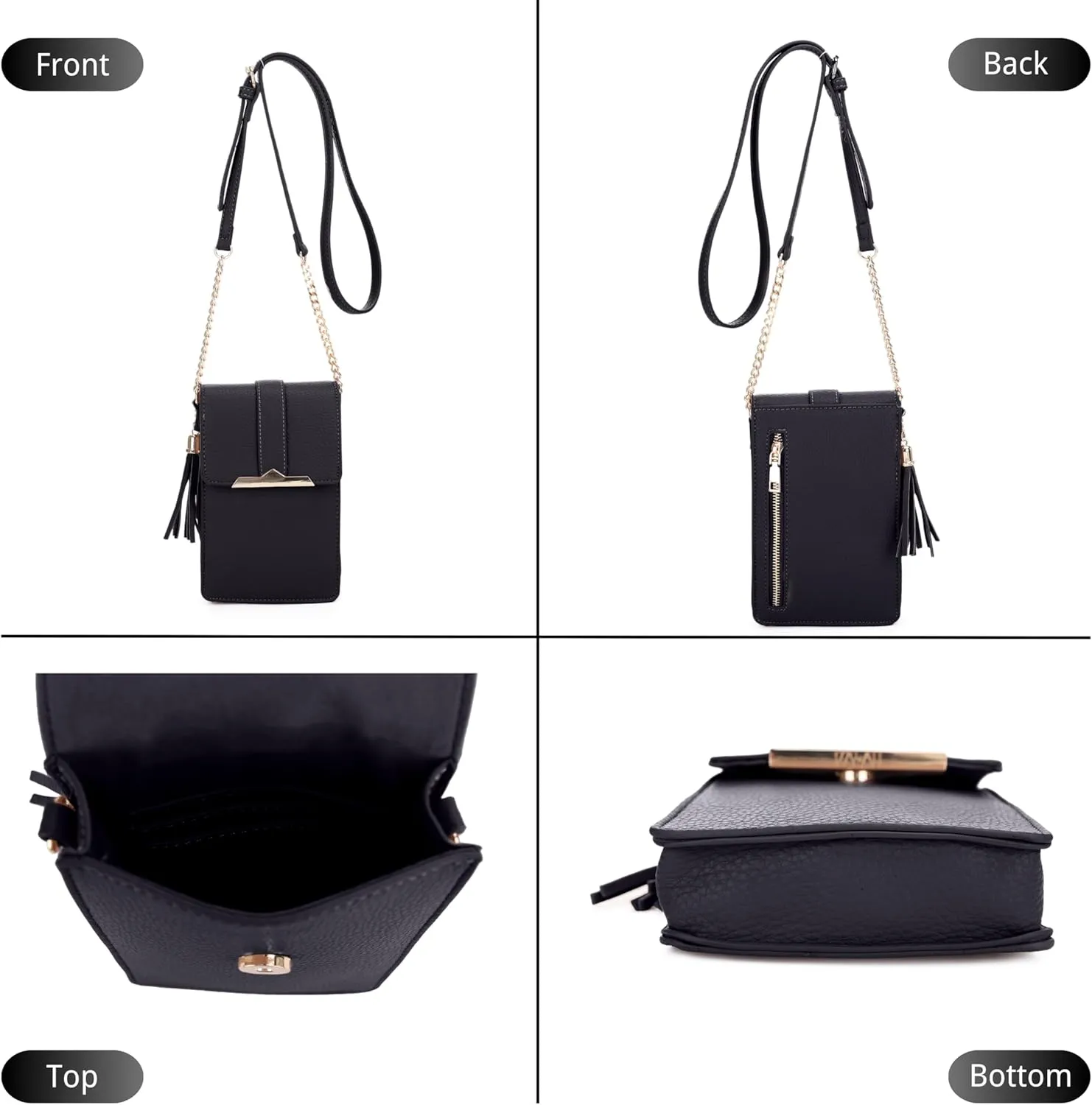 Izzy & Ali Compact Phone Crossbody Bag, Rectangular, Tassel Accent, Adjustable Chain Strap, Magnetic Flap Closure
