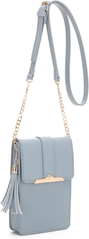 Izzy & Ali Compact Phone Crossbody Bag, Rectangular, Tassel Accent, Adjustable Chain Strap, Magnetic Flap Closure