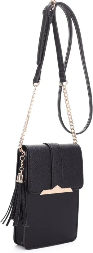 Izzy & Ali Compact Phone Crossbody Bag, Rectangular, Tassel Accent, Adjustable Chain Strap, Magnetic Flap Closure
