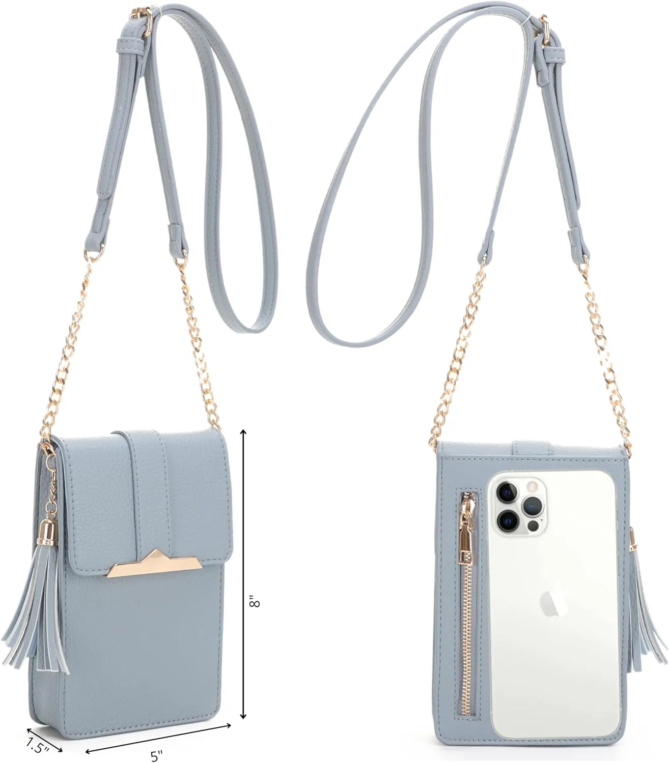 Izzy & Ali Compact Phone Crossbody Bag, Rectangular, Tassel Accent, Adjustable Chain Strap, Magnetic Flap Closure