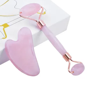Jade Roller and Gua Sha Tool Set, Facial Beauty Roller Natural Rose Quartz Massage Tool Skin Care Kit for Face Eyes Neck and Body