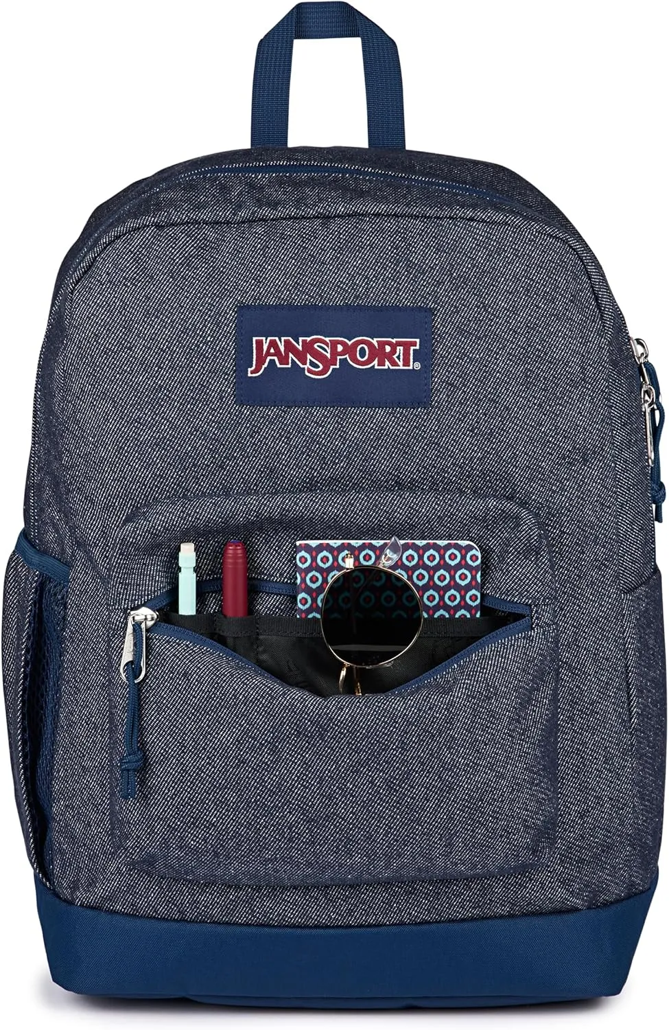 JanSport Cross Town Plus Remix Backpack - Padded Back Panel, Laptop Sleeve, and Front Pocket Organizer - Indigo Denim
